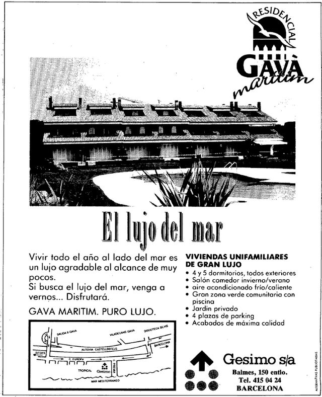 Anuncio del Residencial Gavà Marítim publicado en el diario La Vanguardia el 25 de Octubre de 1990